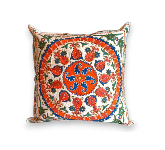 Silk Suzani embroidered pillow case