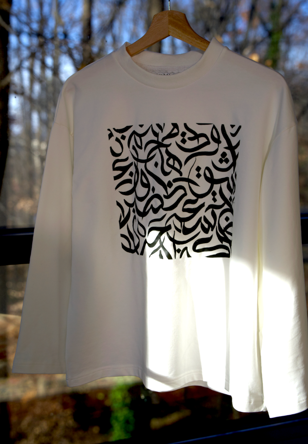 Calligraphy Cotton Sweatshirt with bell-shaped sleeves