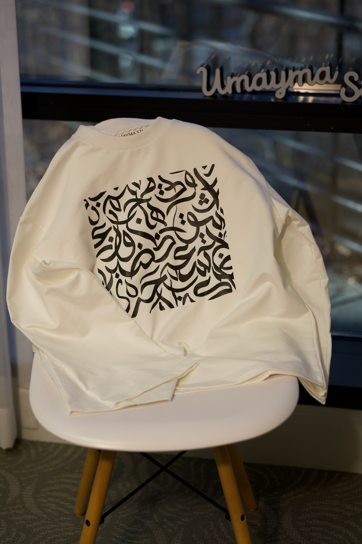 Calligraphy Cotton Sweatshirt with bell-shaped sleeves